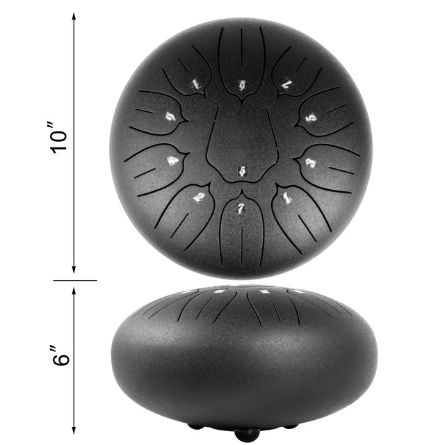 Stalen Tonguedrum, 11 Noten, Staal-Titanium Legering, Inclusief Reistas