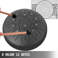 Stalen Tonguedrum, 11 Noten, Staal-Titanium Legering, Inclusief Reistas