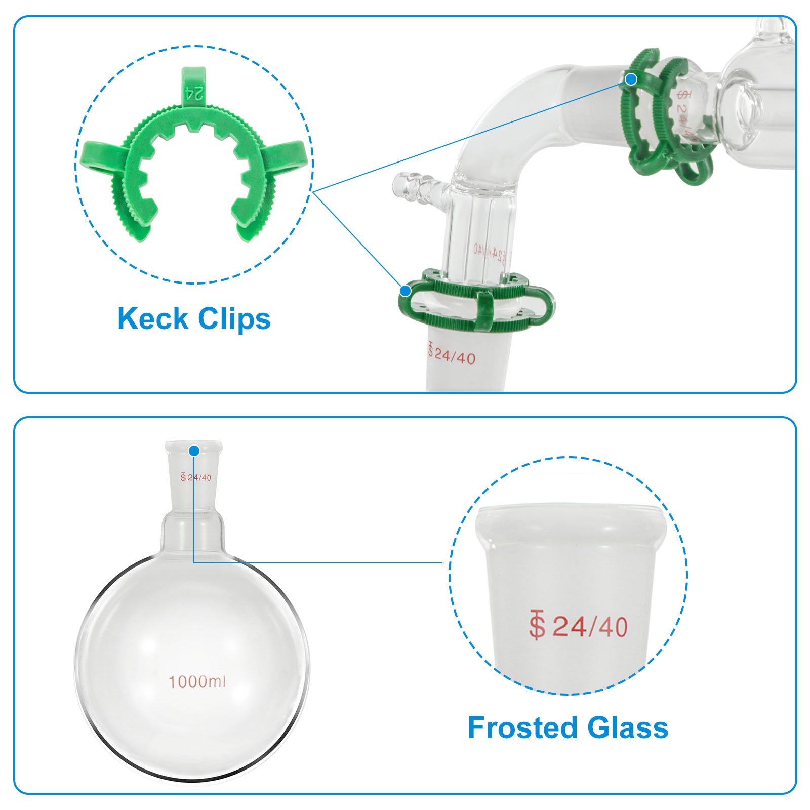 Laboratory Glassware Kit, 24/40 Joints, Borosilicate Glass