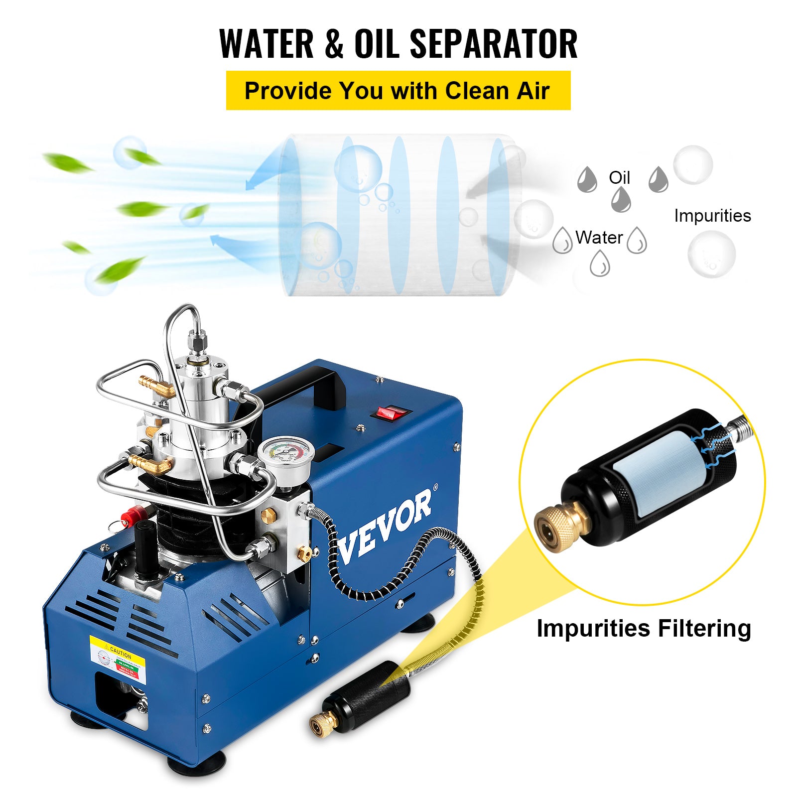 High Pressure PCP Air Compressor Pump, 4500PSI, Oil/Water Separator, Water Cooling System