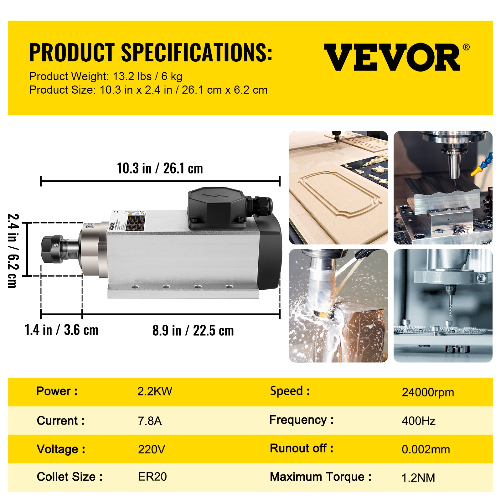 2,2 kW luftgekühlter Spindelmotor ER20 – 4 Lager, 24000 U/min, dynamische Balance-Technologie – CNC-Fräser, Gravurfräsen