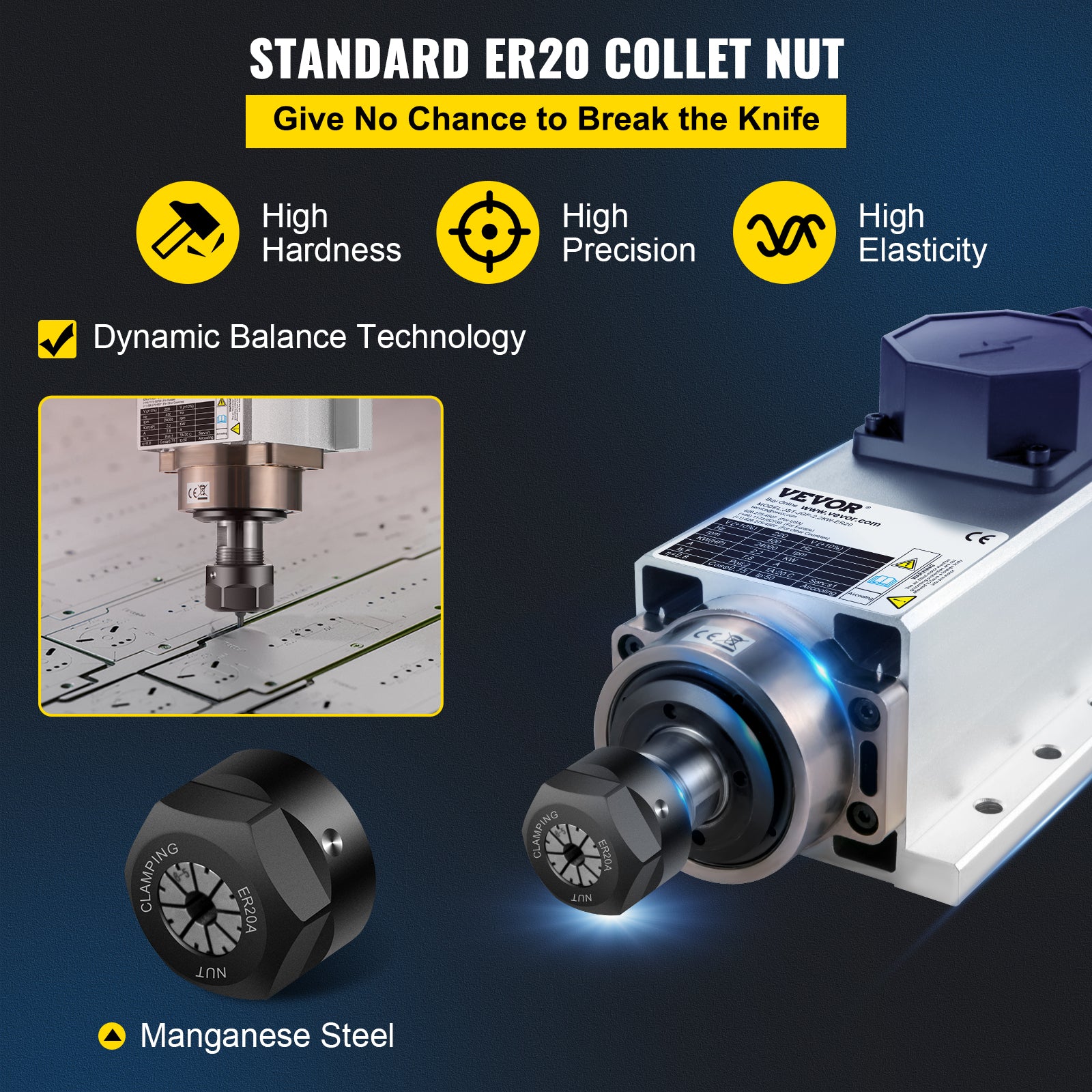 2,2 kW luftgekühlter Spindelmotor ER20 – 4 Lager, 24000 U/min, dynamische Balance-Technologie – CNC-Fräser, Gravurfräsen