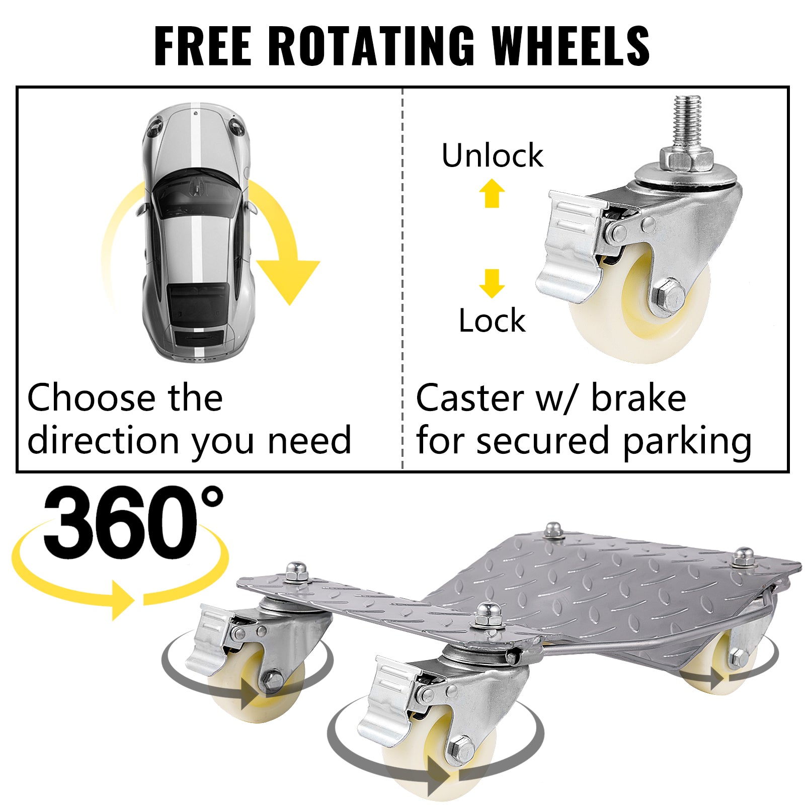 Troler Dolly, 4 Roti Pivotante, Capacitate de Greutate de 1500 lbs