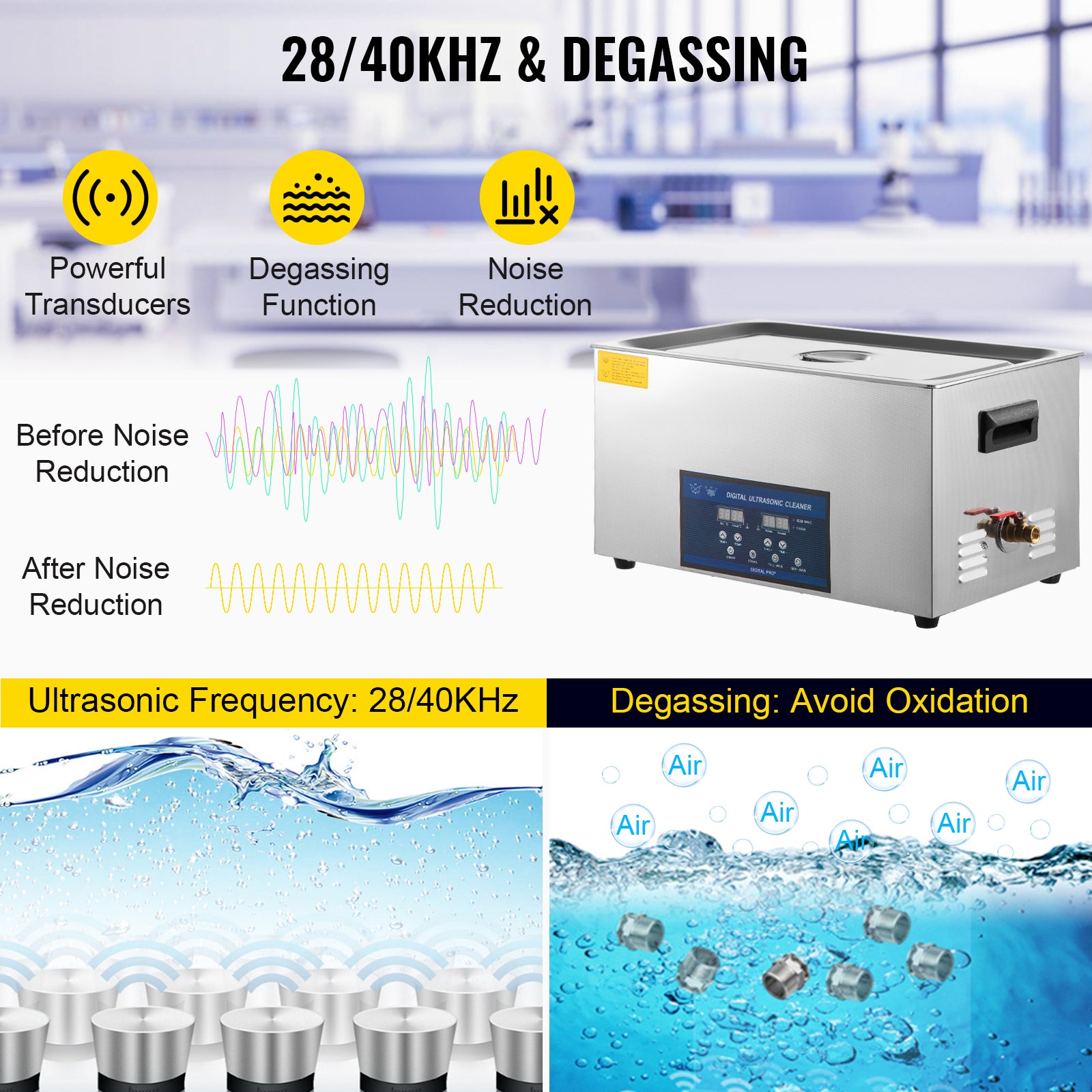 Ultraschallreiniger, Dualfrequenz, Heiz- und Entgasungsfunktion