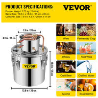 Distilator de alcool și apă, capacitate de 3 gal, tuburi din silicon de calitate alimentară.