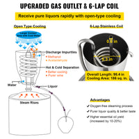 Alkohol Vatten Destillator, 304 Rostfritt Stål, 6-varv Kondensor Spole