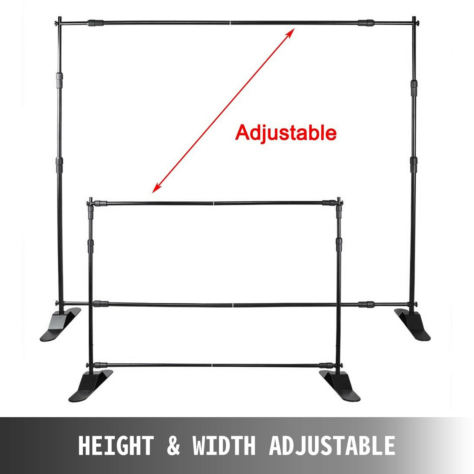 Stand pentru banner cu fundal, înălțime și lățime reglabile, rezistent la greutate.