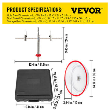 Verstellbares Lochsägen-Set, schneidet Löcher von 1-5/8 bis 8, PC-Staubschutz