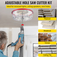 Adjustable Hole Saw Cutter Kit, Cut Holes 1-5/8 to 8, PC Dust Shield