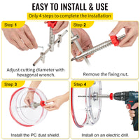 Adjustable Hole Saw Cutter Kit, Cut Holes 1-5/8 to 8, PC Dust Shield