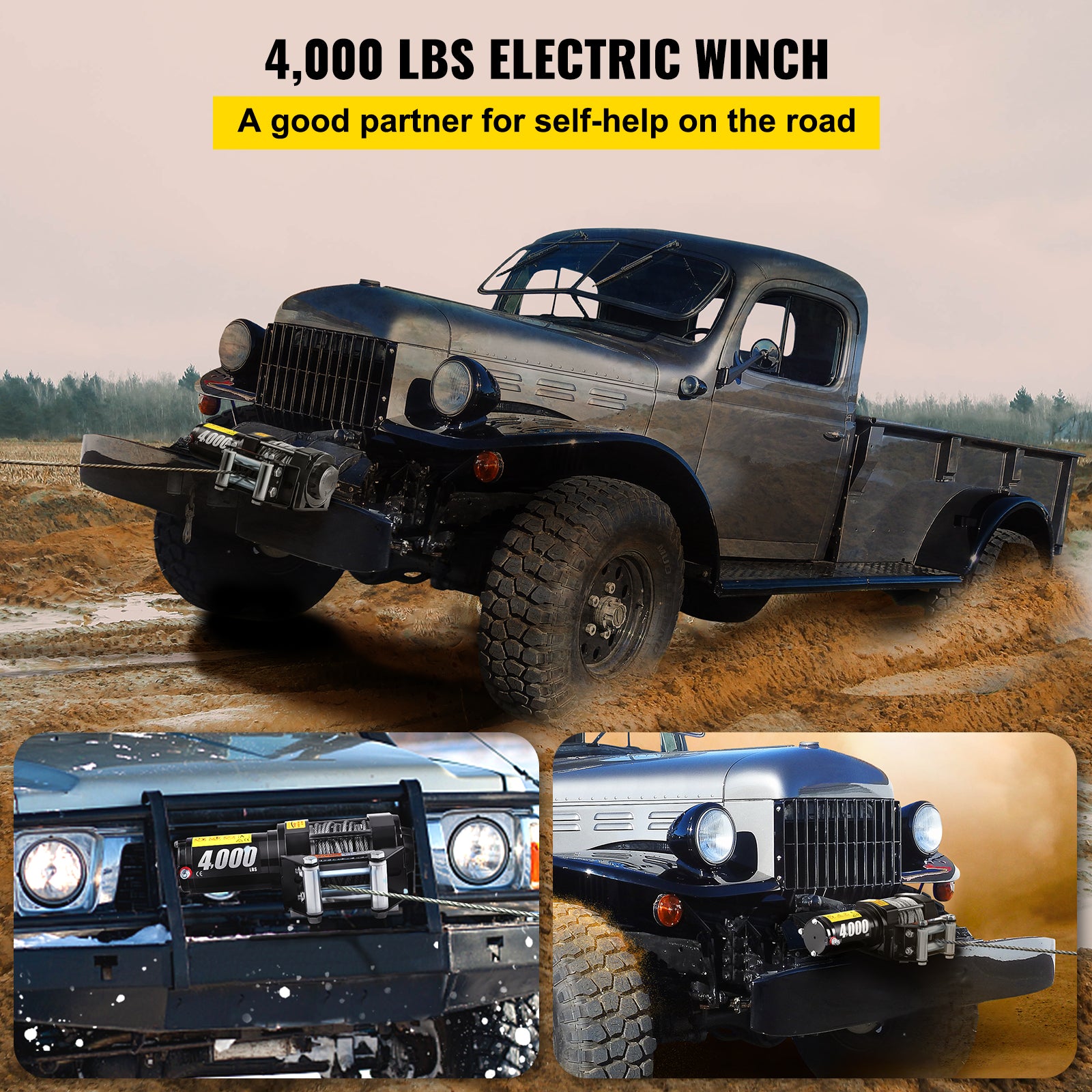 4,000 lbs Electric Truck Winch - Automatic Load Brake, Powerful