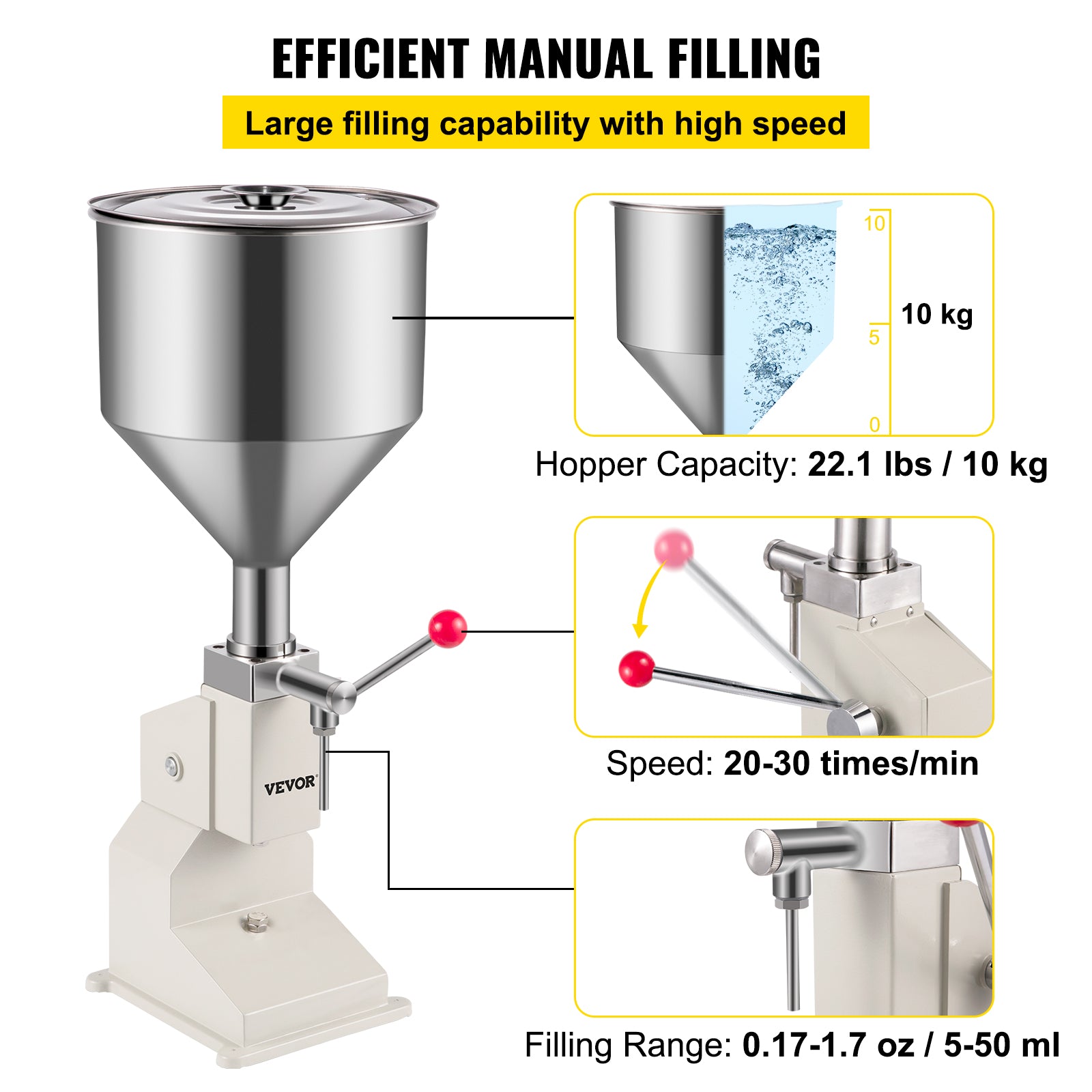 Vloeistof- & Pastavulmachine - Anti-Drup, Verstelbare Snelheid/Volume, 10kg Capaciteit