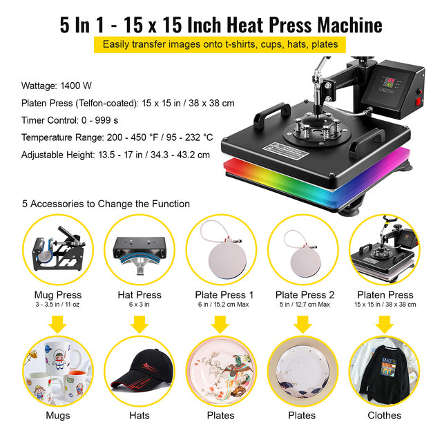 Heat Press Machine, 360° Swing Away, Accurate Temperature Control