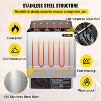 Sauna Heater, 430 Steel Shell, Time & Temp Settings