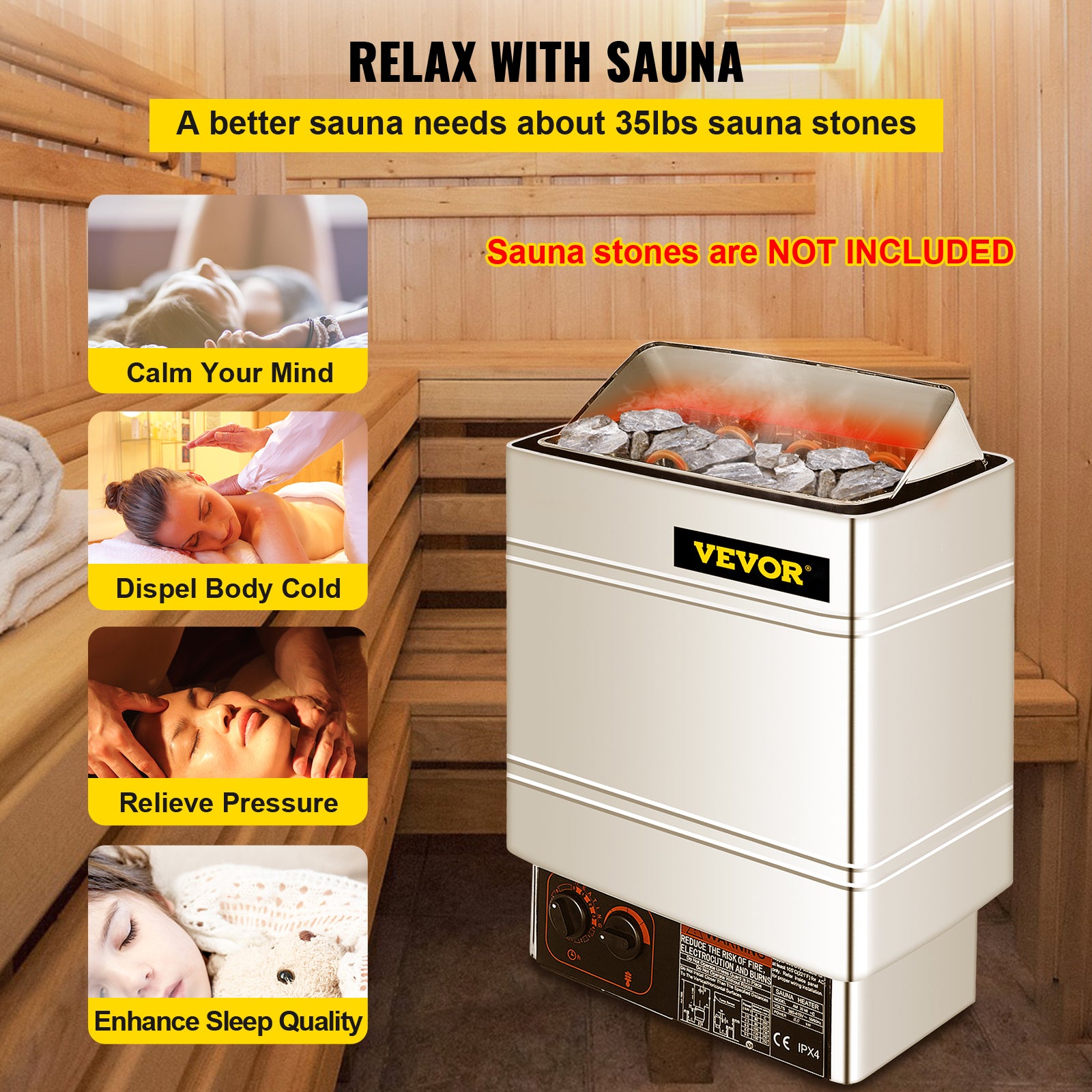 Sauna Heater, 430 Steel Shell, Time & Temp Settings
