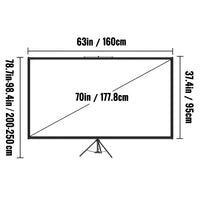 4K HD-Projektorleinwand 70 Zoll 16:9 – 160° Betrachtungswinkel, Aluminiumständer und faltenfreie Polyesteroberfläche
