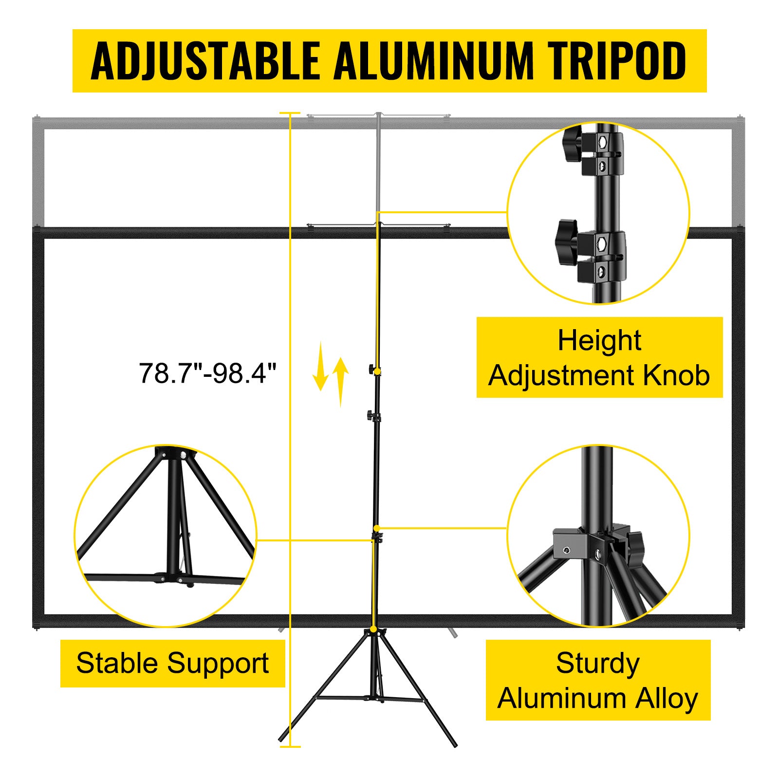 4K HD Projector Scherm 70 inch 16:9 - 160° Kijkhoek, Aluminium Stand & Plooivrij Polyester Oppervlak