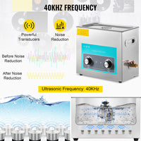 6L elektrischer Ultraschallreiniger mit Heizung – 40-kHz-Frequenz, 304-Edelstahltank und 201-Edelstahldeckel