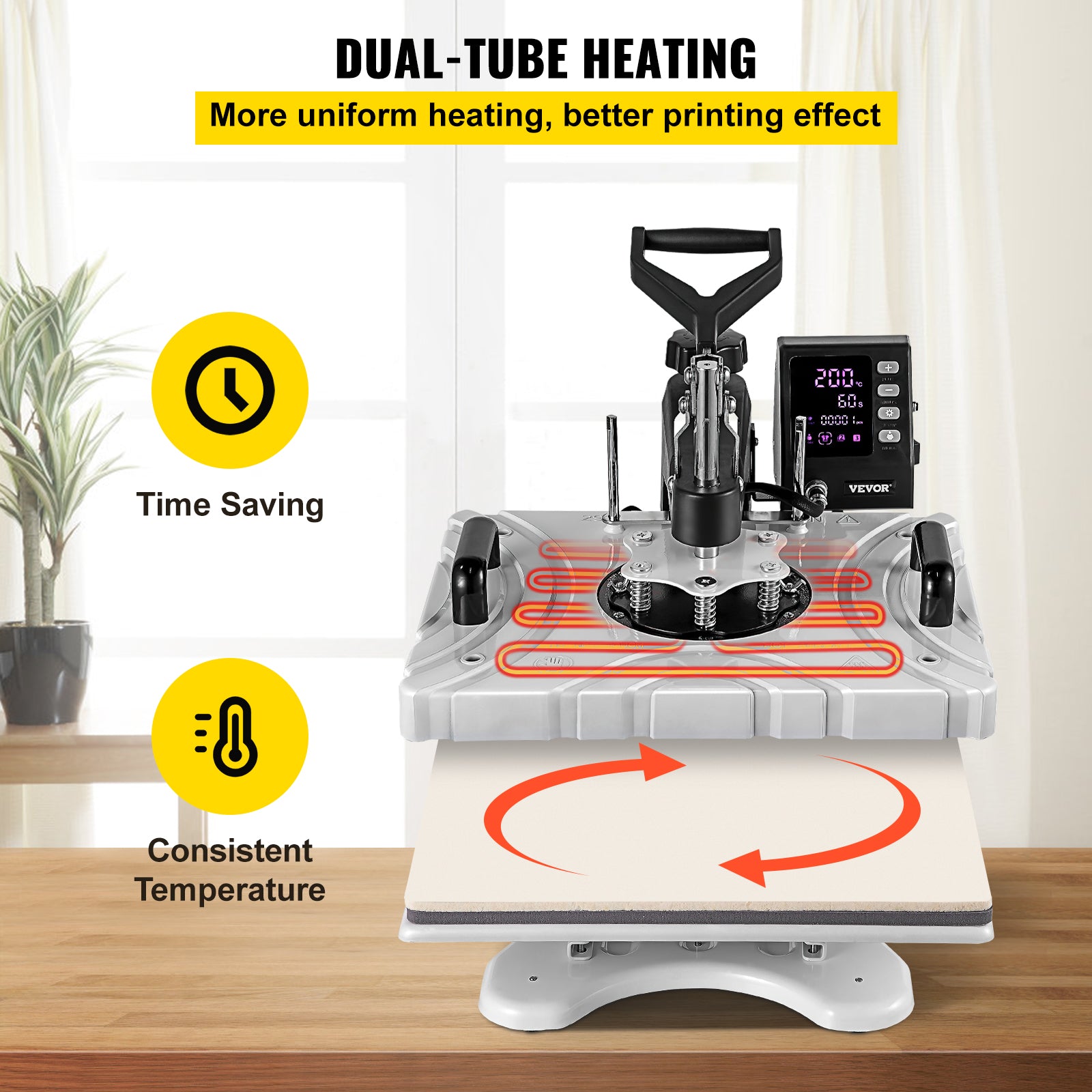 Varmepresser, 360° Svingbar Design, LCD Digital Display