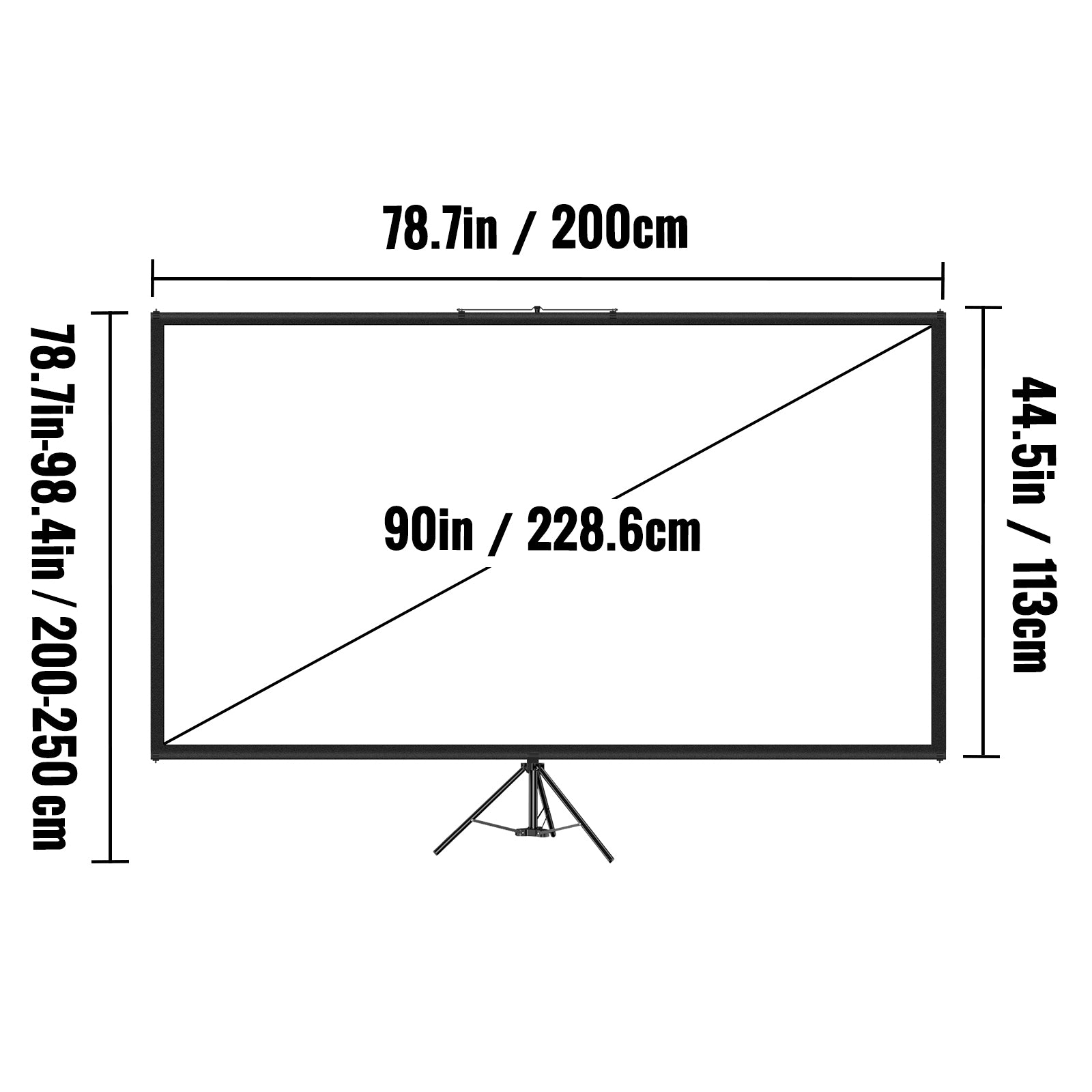 90-Zoll-Stativ-Projektionswand 16:9 4K HD – 160° Betrachtungswinkel, Aluminiumständer, faltenfreie Polyesteroberfläche für Heimkino und Außenbereich