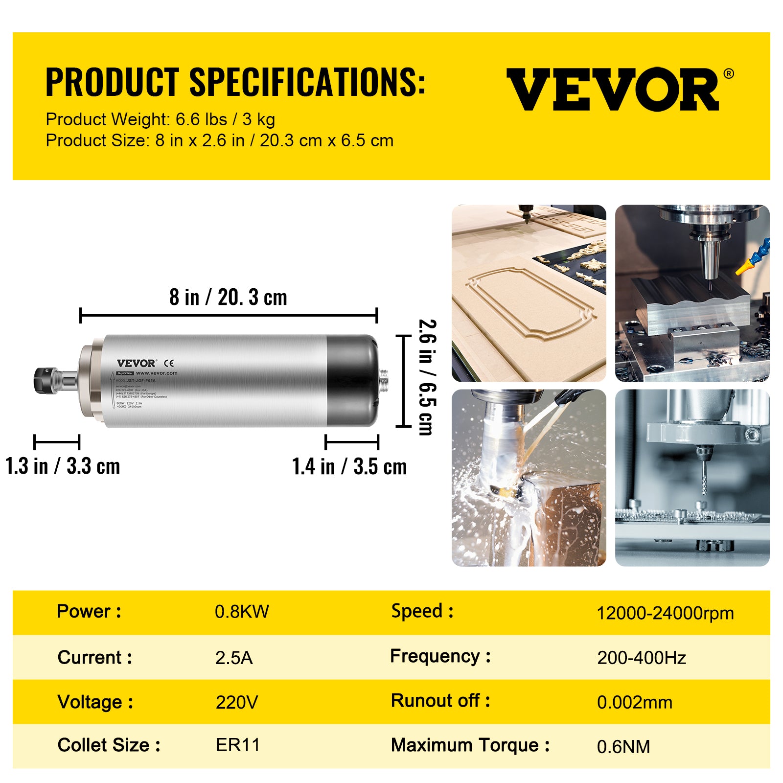 Karanmoottorin VFD-muuttaja, 220V sisääntulo ja lähtö, CNC-kaiverrus