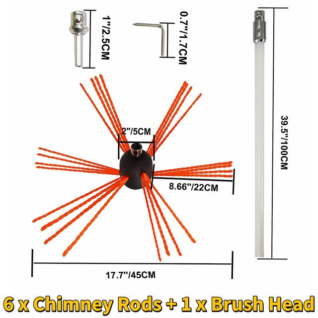 Chimney Cleaner Kit, Nylon Brush Head, Flexible Rod