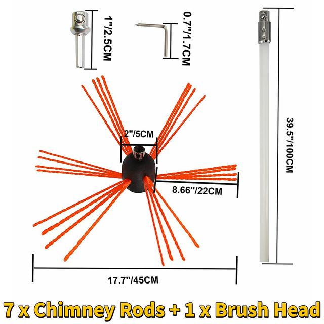 Chimney Cleaner Kit, Nylon Brush Head, Flexible Rod