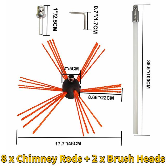 Chimney Cleaner Kit, Nylon Brush Head, Flexible Rod