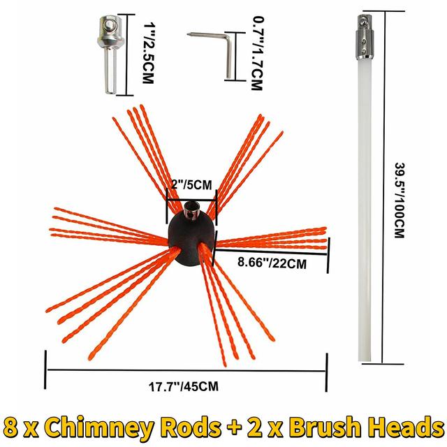 Skorstenrensersæt, Nylonbørstehoved, Fleksibel Stang