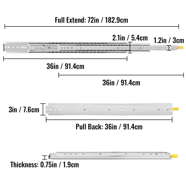 Drawer Slides with Lock, 500 lbs Bearing Capacity, Dual Lock