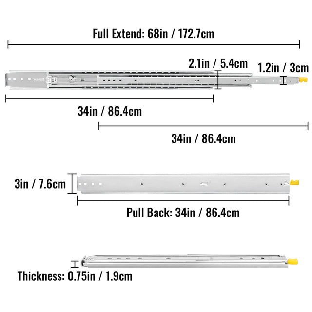 Drawer Slides with Lock, 500 lbs Bearing Capacity, Dual Lock