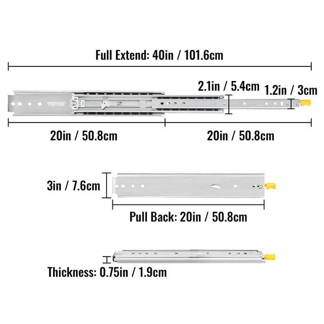 Drawer Slides with Lock, 500 lbs Bearing Capacity, Dual Lock