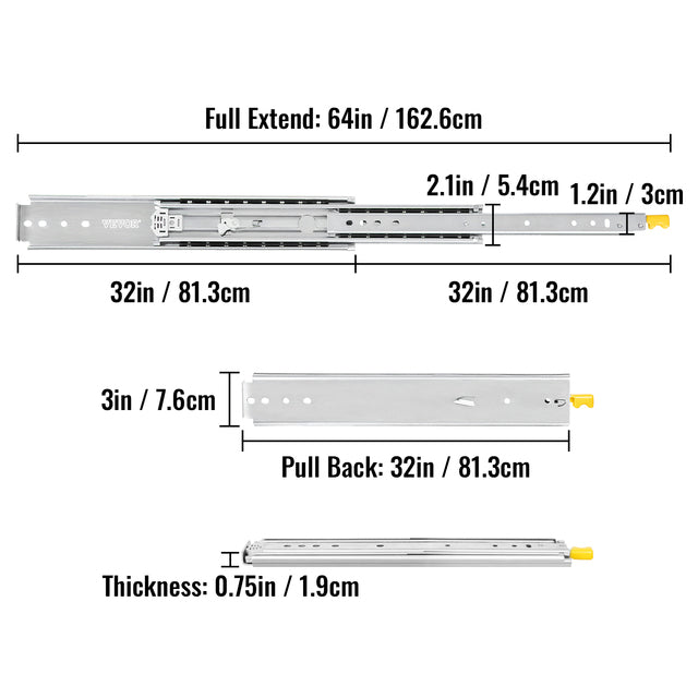 Drawer Slides with Lock, 500 lbs Bearing Capacity, Dual Lock