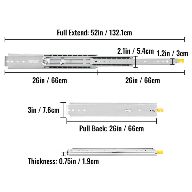 Drawer Slides with Lock, 500 lbs Bearing Capacity, Dual Lock