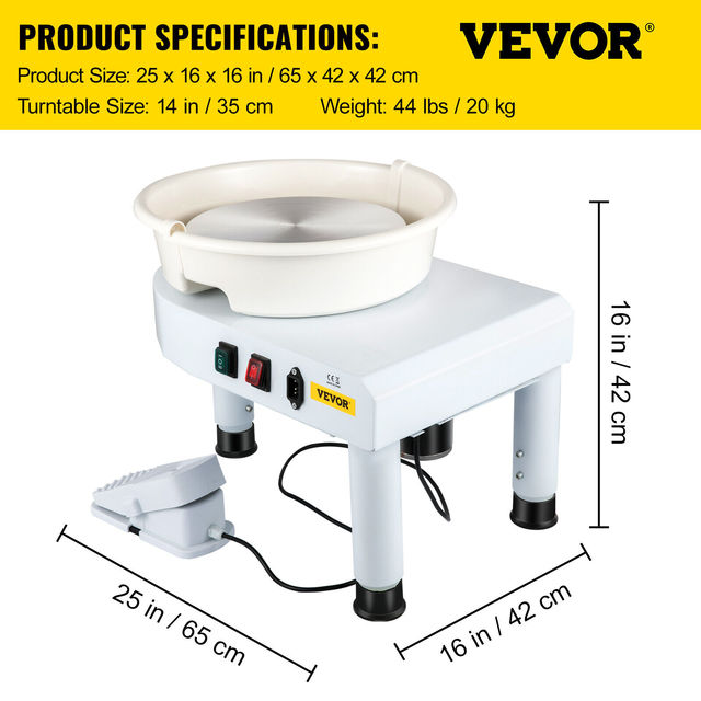 Pottery Wheel Machine, Foot Pedal Control, Removable Water Basin