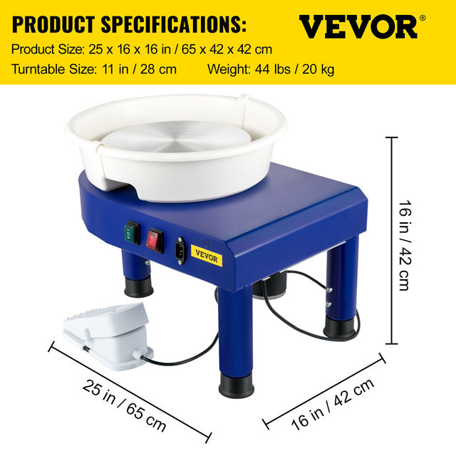 Pottery Wheel Machine, Foot Pedal Control, Removable Water Basin