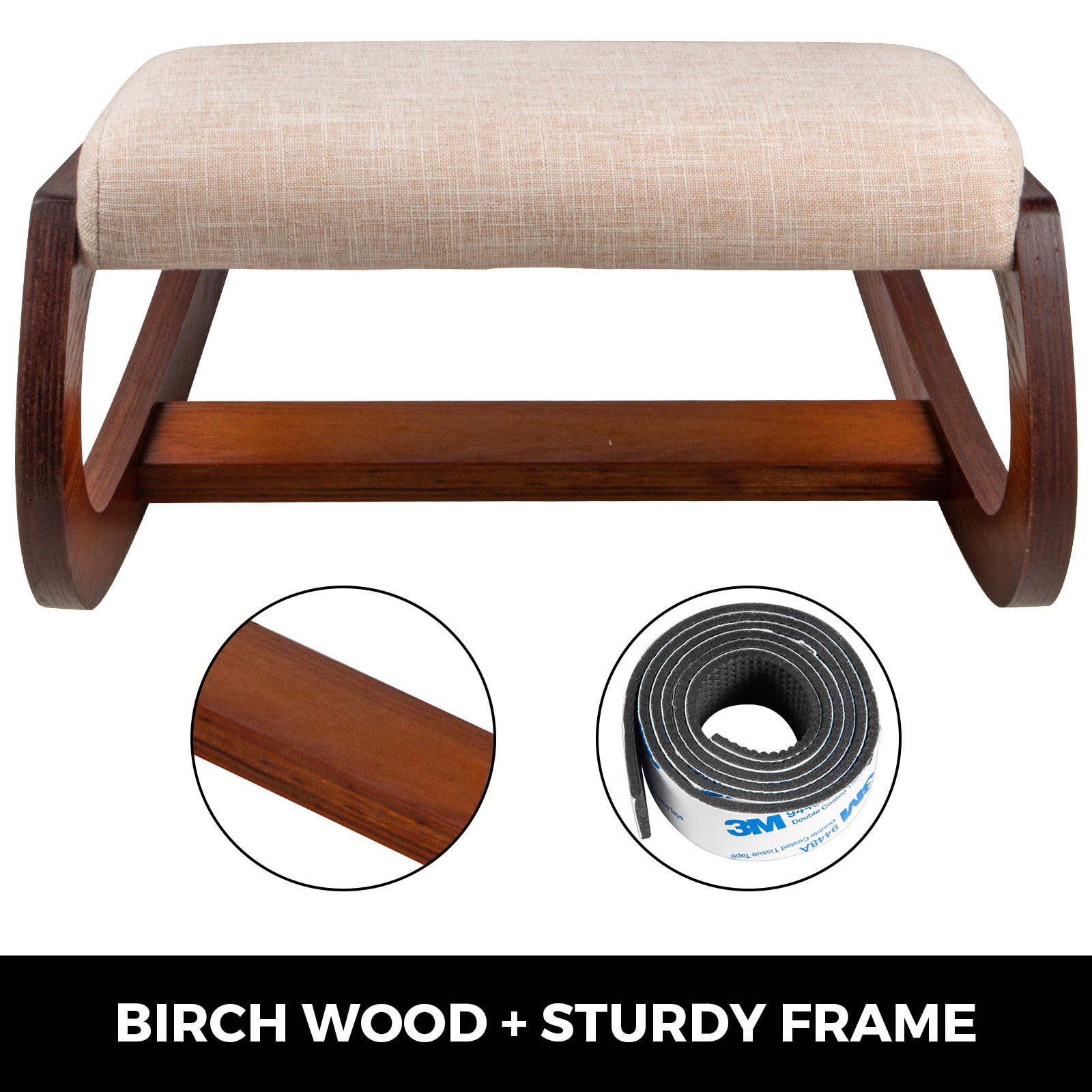 Ergonomic Kneeling Chair - Natural Birch Wood, 100 kg Load Capacity,