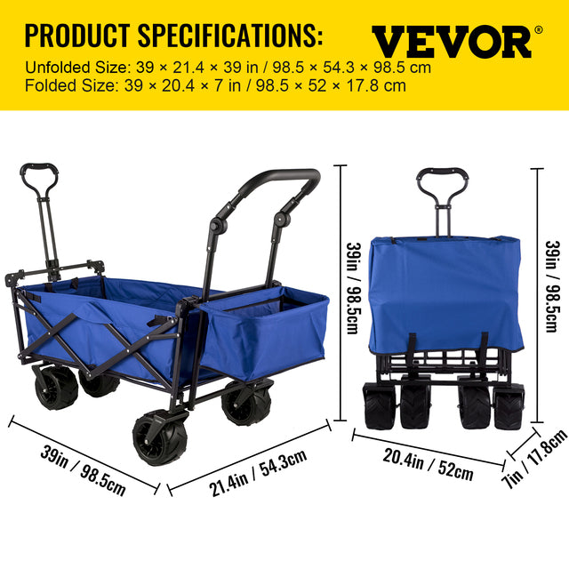 Folding Wagon Cart, Adjustable Handle, All-Terrain Wheels