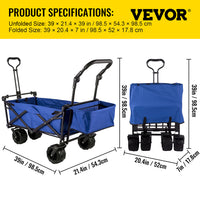 Folding Wagon Cart, Adjustable Handle, All-Terrain Wheels