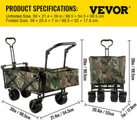 Folding Wagon Cart, Adjustable Handle, All-Terrain Wheels