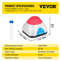 Lab Mini Vortex Mixer, 3000/6000 omdr./min., 6 mm Orbital Diameter, Enkelt Håndbetjent Touch Betjening