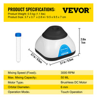 Lab Mini Vortex Mixer, 3000/6000 U/min, 6mm Orbitdurchmesser, Einhändige Touch-Bedienung