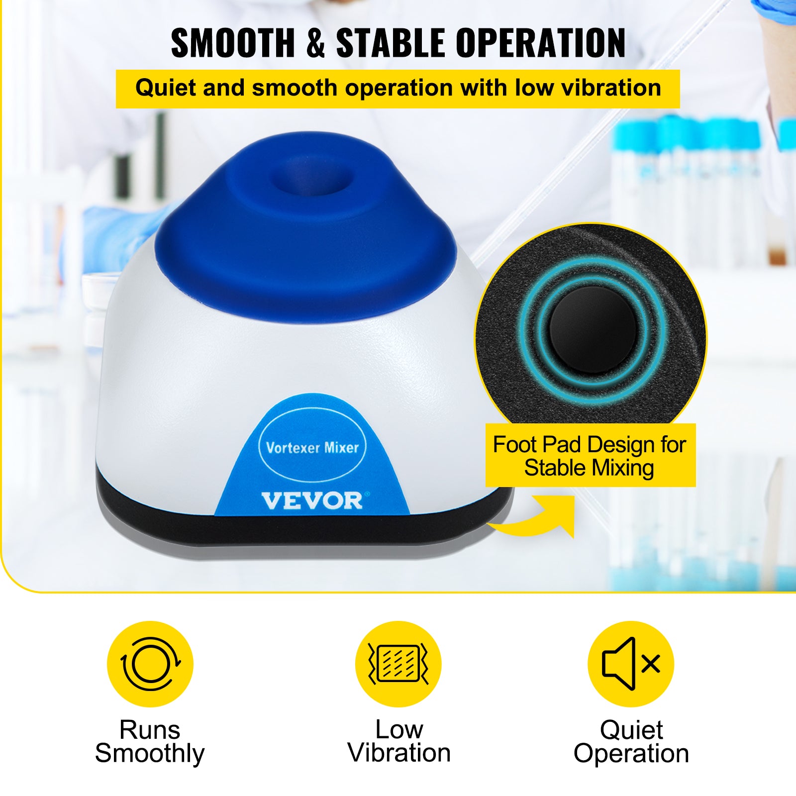 Lab Mini Vortex Mixer, 3000/6000 omdr./min., 6 mm Orbital Diameter, Enkelt Håndbetjent Touch Betjening