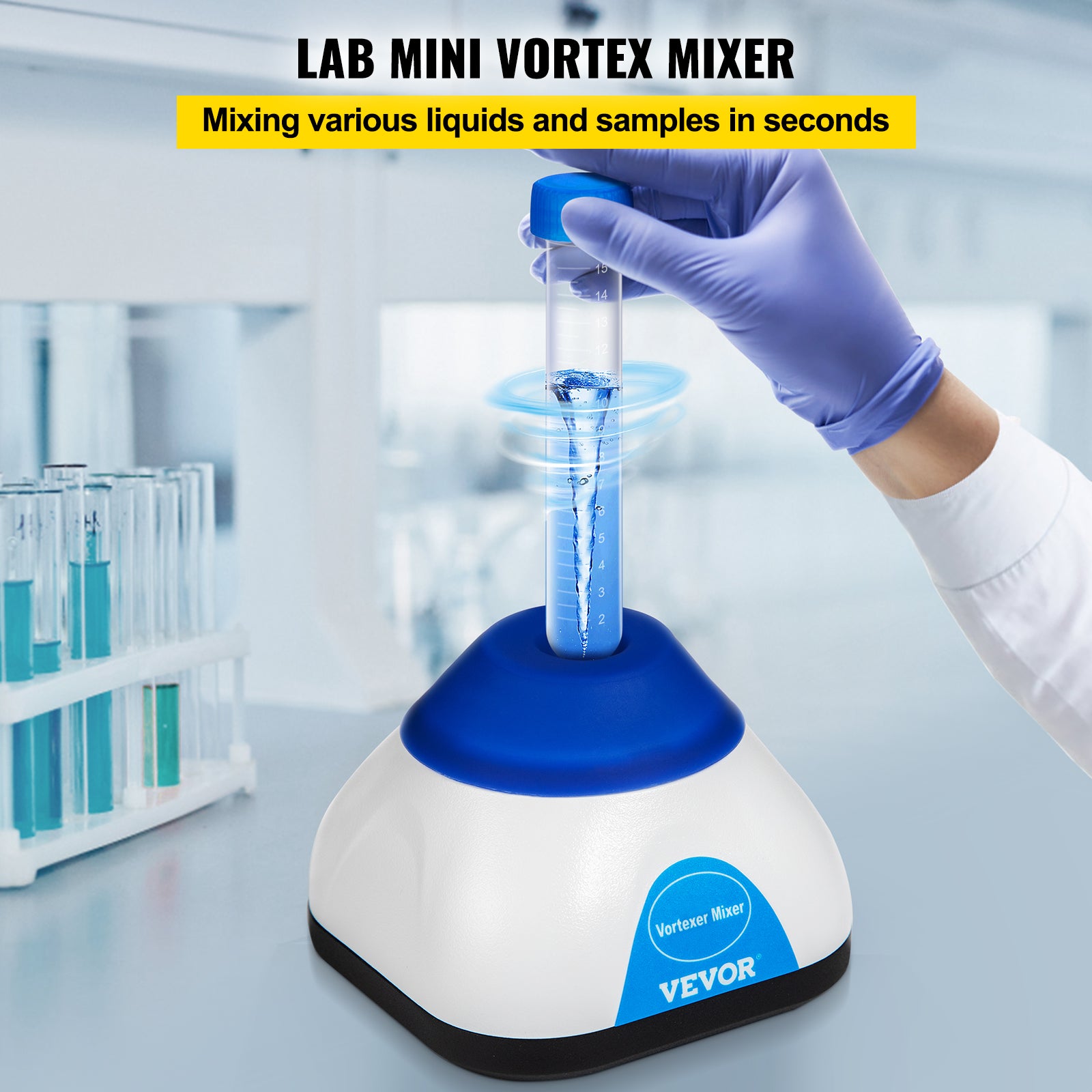 Lab Mini Vortex Mixer, 3000/6000 varv per minut, 6mm orbital diameter, enhandstouch operation.