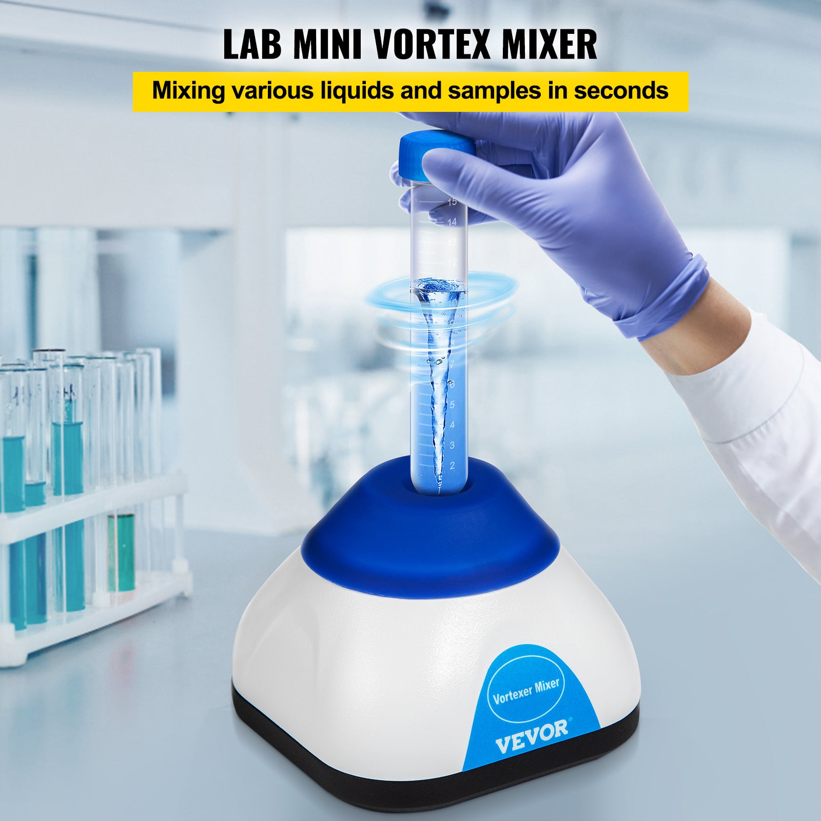 Lab Mini Vortex Mixer, 3000/6000 RPM, 6mm Orbital Diameter, One-Handed Touch Operation