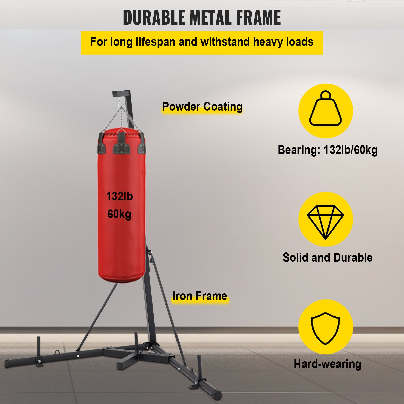 Punching Bag Stand, Adjustable Height, Foldable for Storage