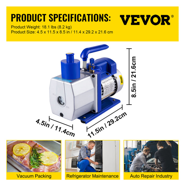 Refrigerant Vacuum Pump, Double Stage, HVAC & Auto Repair