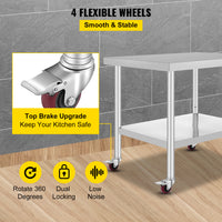 Kitchen Prep Table, Adjustable Shelf, Caster Wheels