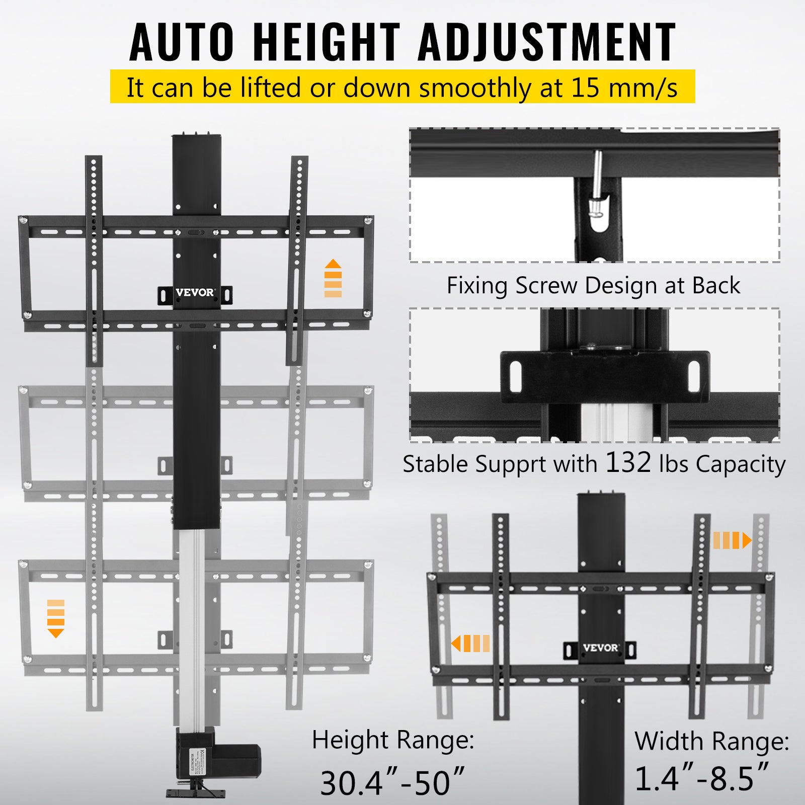 TV Lift Stand, Motorized Operation, Wireless Remote Control