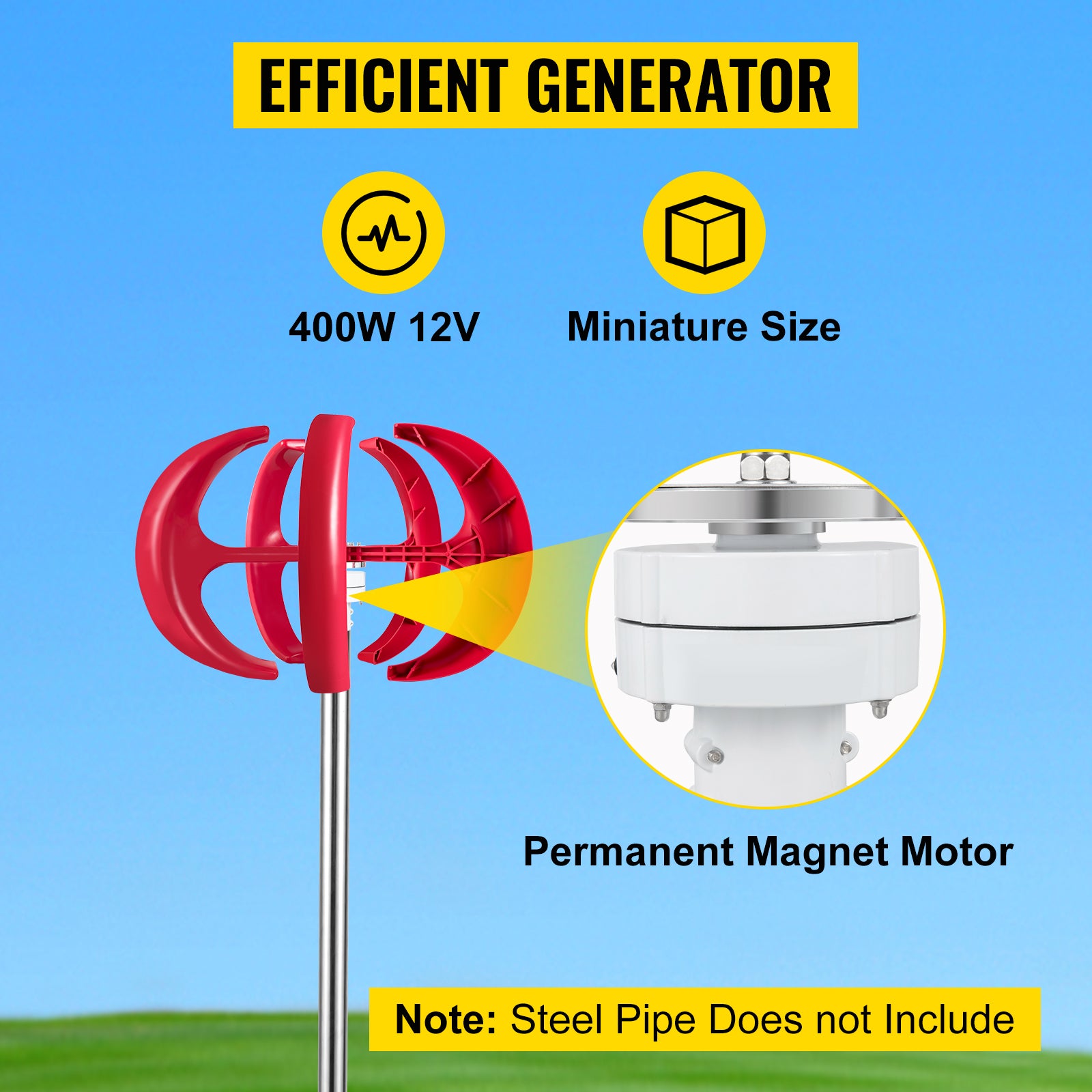 Vertical Axis Wind Turbine, 400W Power Output, Low Start Wind Speed